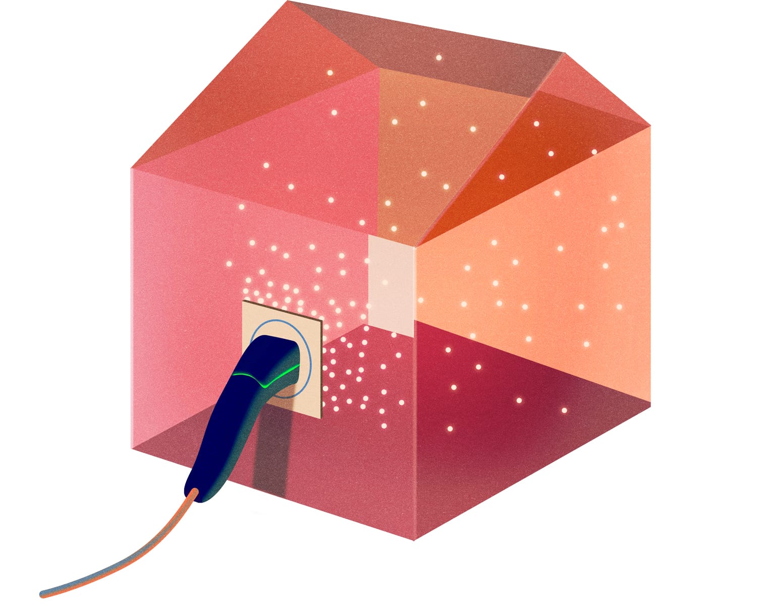 Illustration of a house with an EV charger connected to it. Vehicle to grid