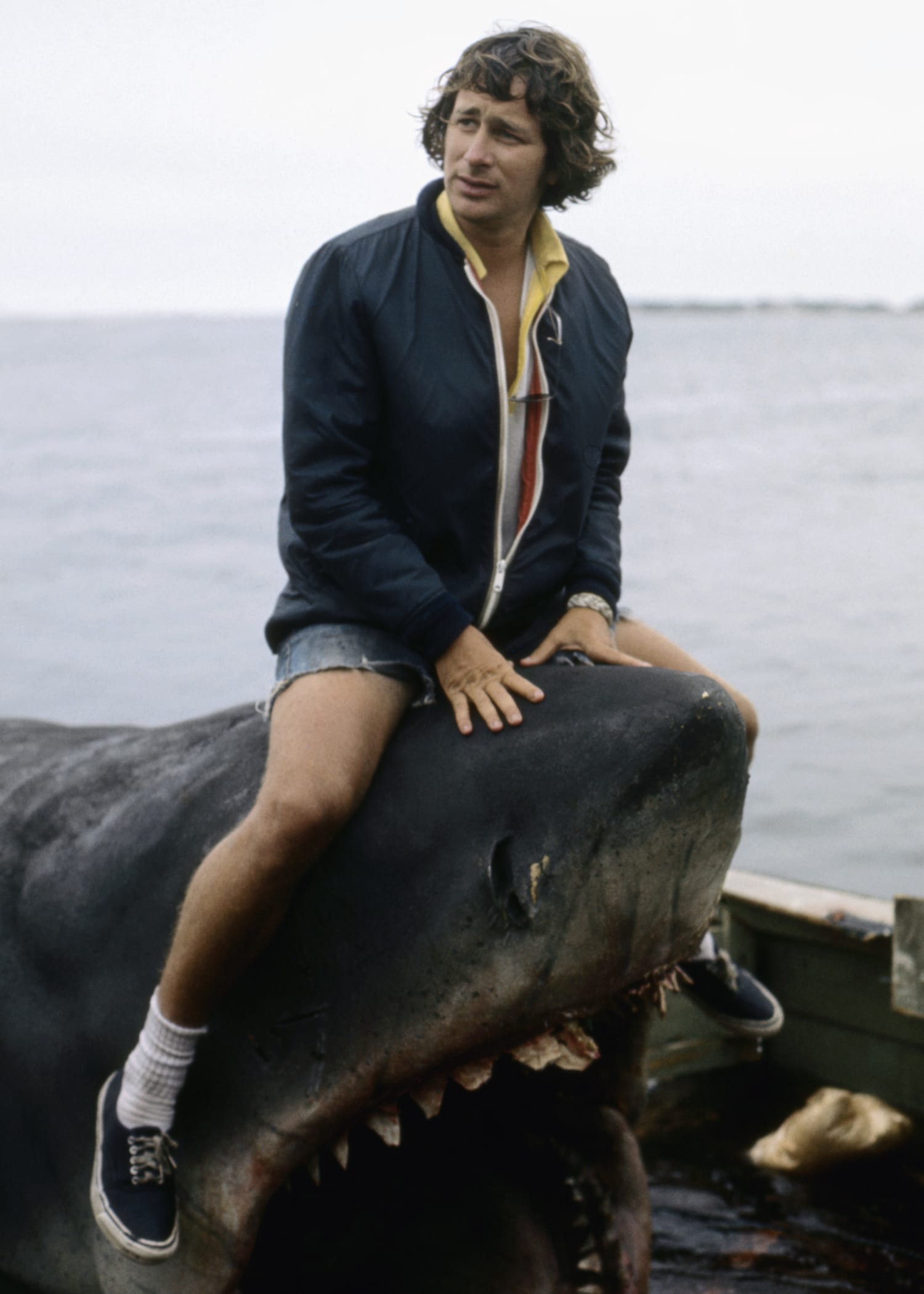 ocean ramsey sitting on a shark