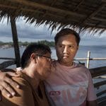 Rosalie and her son Raymark embracing eachother